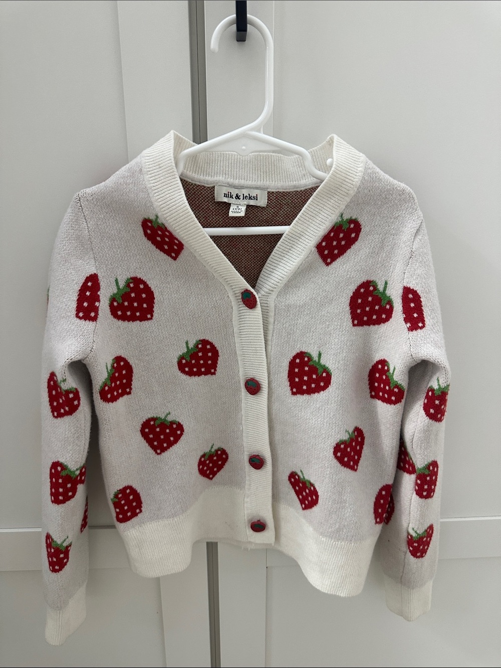 Kids White Strawberry Print Cardigan Sweater